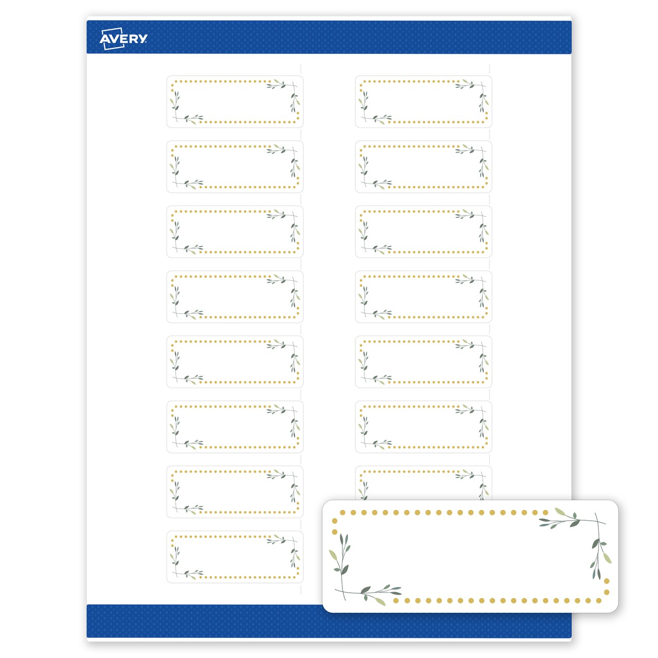 Avery Printable Rectangle Labels with Sure Feed Technology, Green Florals with Gold Dots Design, 1" x 2-5/8", Matte White Permanent Labels, Laser/Inkjet, 160 Total, Great for Address Labels